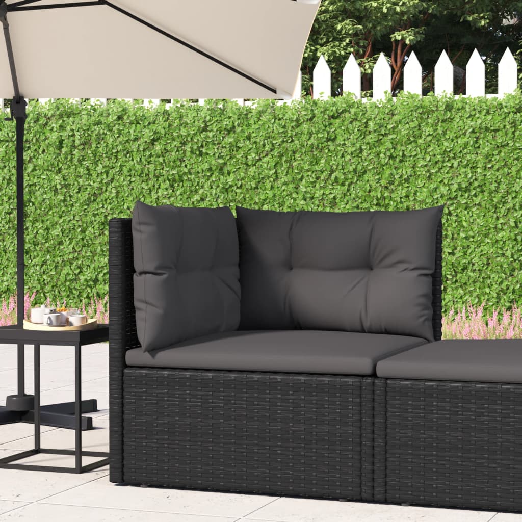 Vidaxl Patio Corner Sofa With Cushions Black Poly Rattan-Furniture > Outdoor Furniture > Outdoor Seating > Outdoor Sectional Sofa Units-vidaXL-Urbanheer