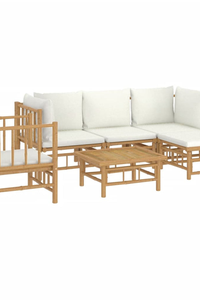 Vidaxl 6 Piece Patio Lounge Set With Cream White Cushions Bamboo-vidaXL-Urbanheer