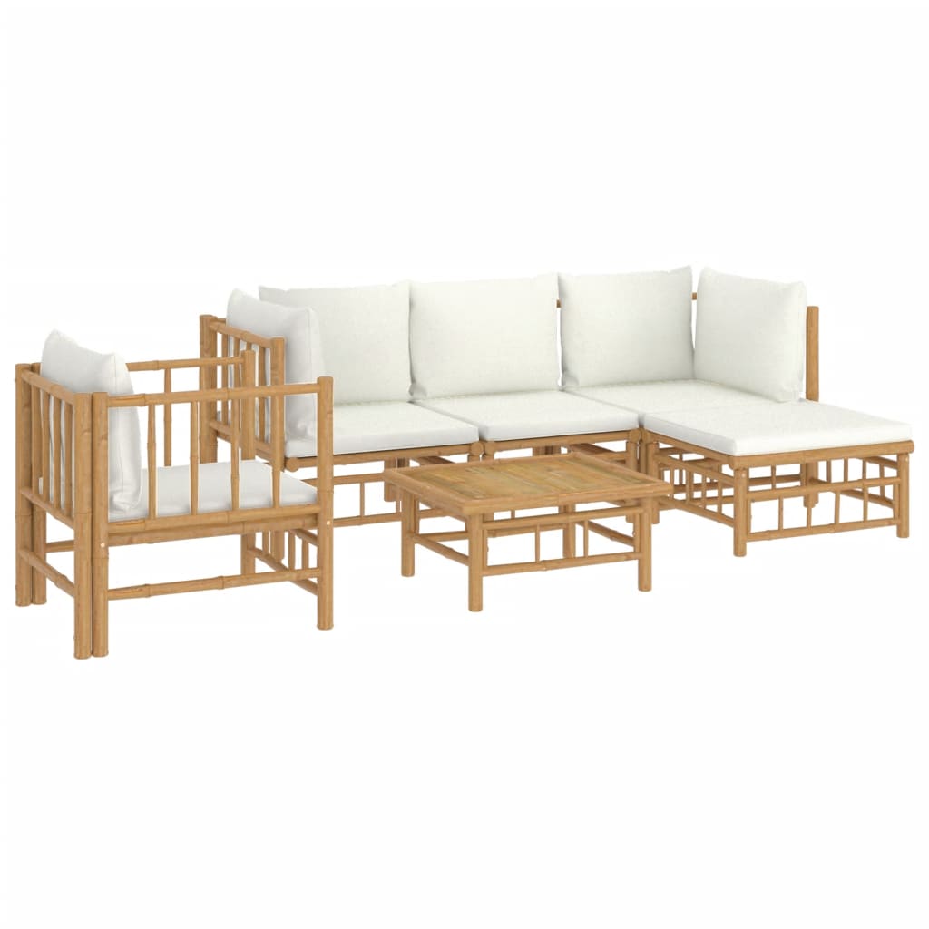 Vidaxl 6 Piece Patio Lounge Set With Cream White Cushions Bamboo-Furniture > Outdoor Furniture > Outdoor Furniture Sets-vidaXL-Urbanheer