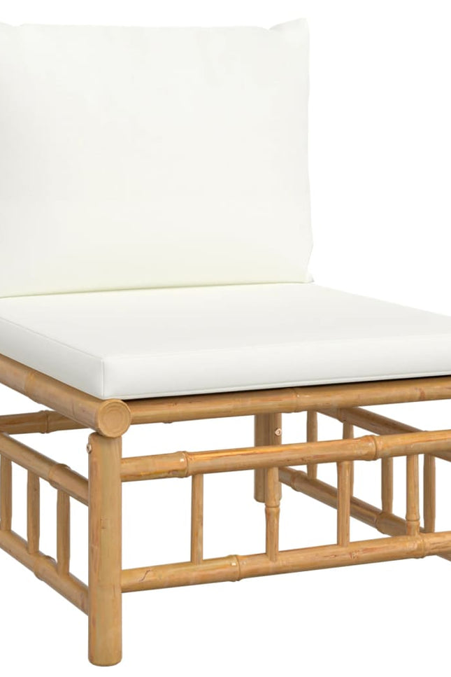 Vidaxl 6 Piece Patio Lounge Set With Cream White Cushions Bamboo-vidaXL-Urbanheer