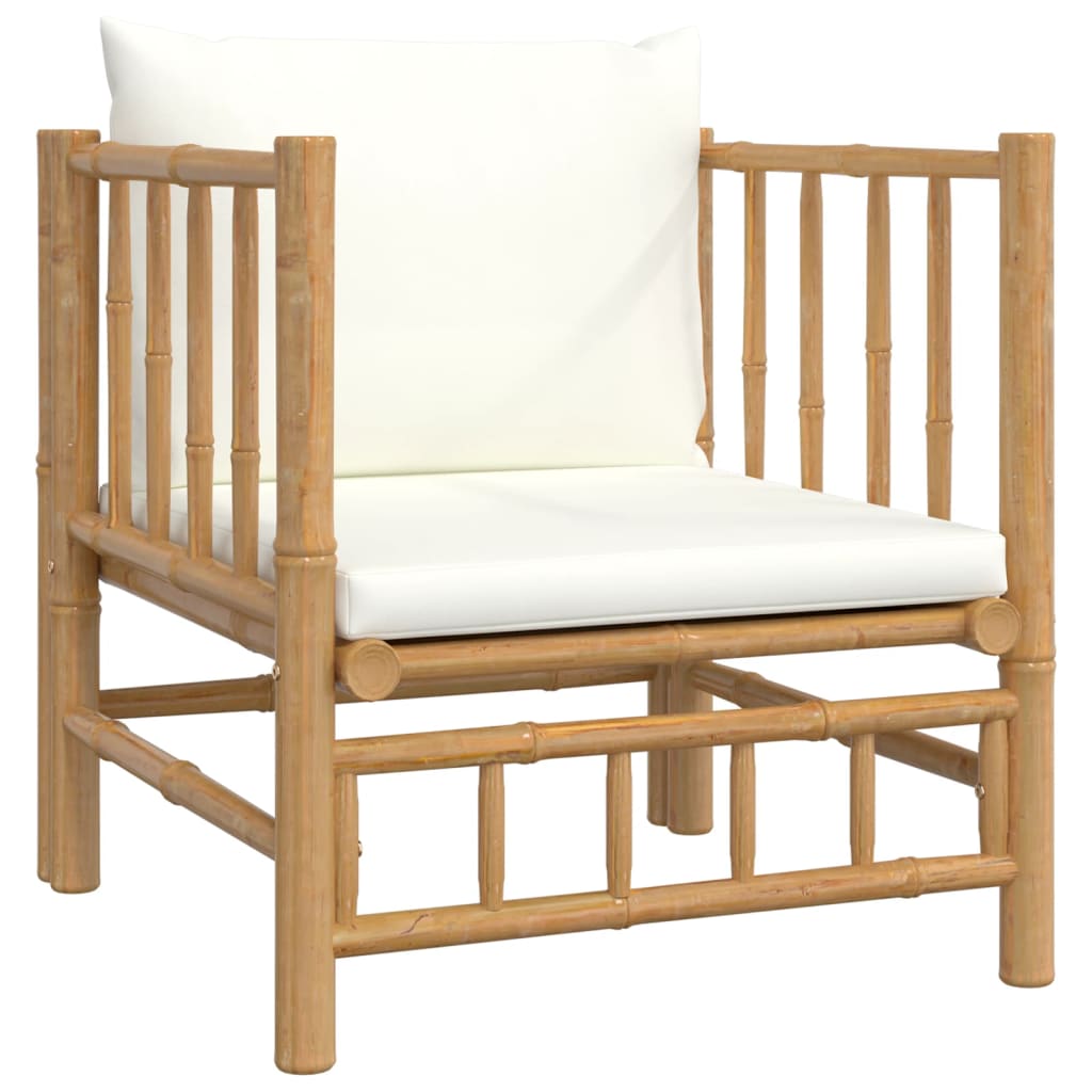 Vidaxl 6 Piece Patio Lounge Set With Cream White Cushions Bamboo-Furniture > Outdoor Furniture > Outdoor Furniture Sets-vidaXL-Urbanheer