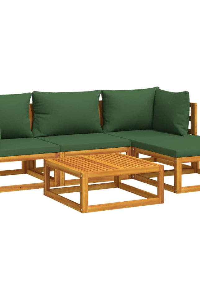 Vidaxl 5 Piece Patio Lounge Set With Green Cushions Solid Wood-Furniture > Outdoor Furniture > Outdoor Furniture Sets-vidaXL-Urbanheer
