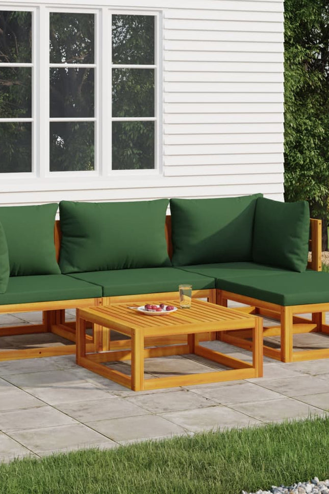 Vidaxl 5 Piece Patio Lounge Set With Green Cushions Solid Wood-vidaXL-Urbanheer
