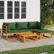 Vidaxl 5 Piece Patio Lounge Set With Green Cushions Solid Wood-Furniture > Outdoor Furniture > Outdoor Furniture Sets-vidaXL-Urbanheer