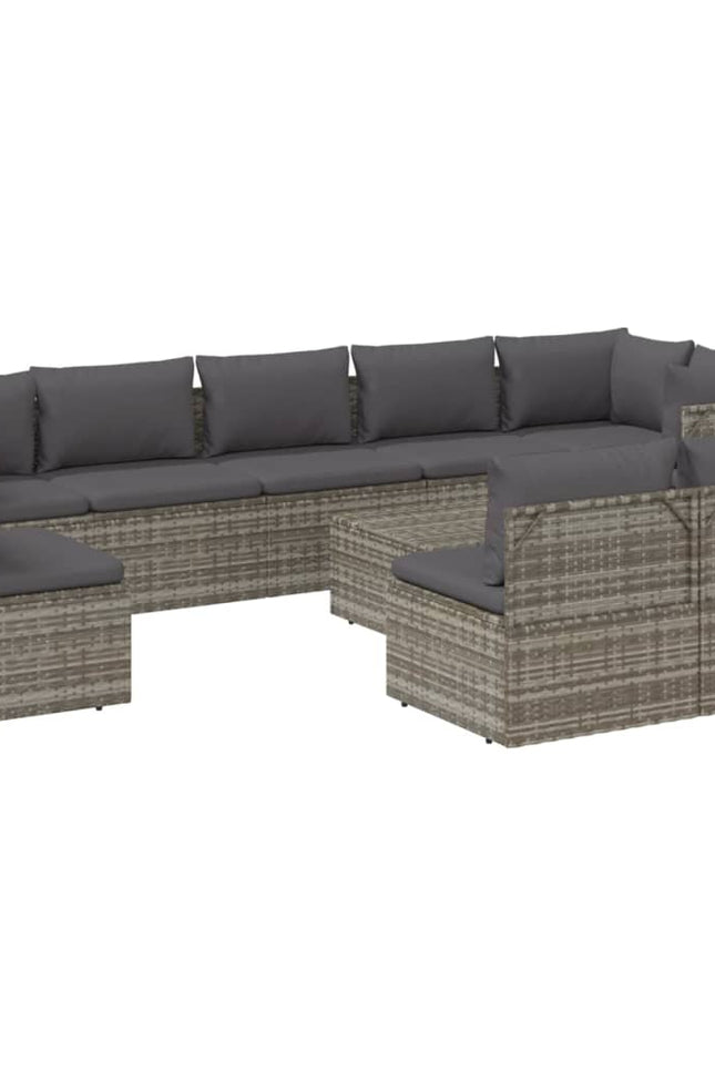 Vidaxl 10 Piece Patio Lounge Set With Cushions Gray Poly Rattan-Furniture > Outdoor Furniture > Outdoor Furniture Sets-vidaXL-Urbanheer
