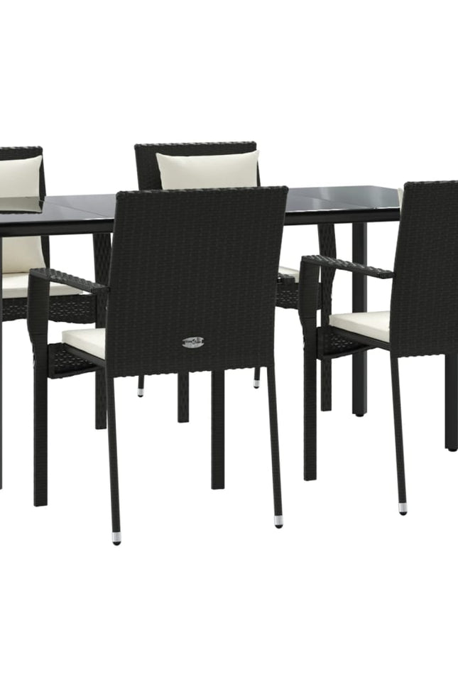 Vidaxl 7 Piece Patio Dining Set With Cushions Black Poly Rattan-Furniture > Outdoor Furniture > Outdoor Furniture Sets-vidaXL-Black-78.8" table length/ 7 piece-Urbanheer