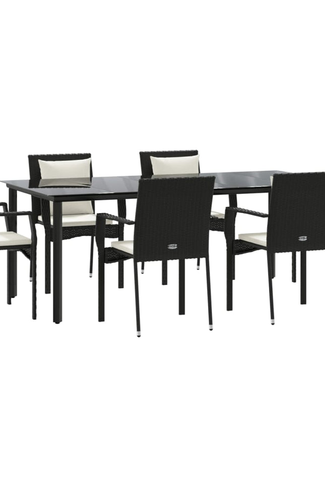 Vidaxl 7 Piece Patio Dining Set With Cushions Black Poly Rattan-Furniture > Outdoor Furniture > Outdoor Furniture Sets-vidaXL-Black-78.8" table length/ 9 piece-Urbanheer