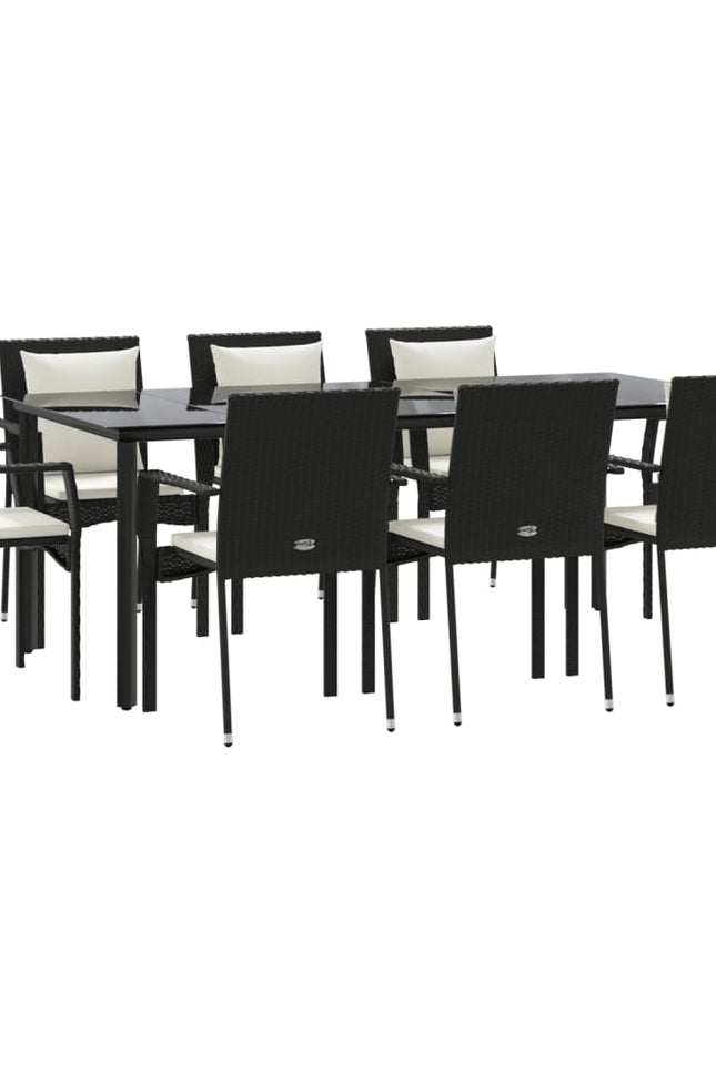 Vidaxl 7 Piece Patio Dining Set With Cushions Black Poly Rattan-Furniture > Outdoor Furniture > Outdoor Furniture Sets-vidaXL-Gray-78.8" table length/ 7 piece-Urbanheer