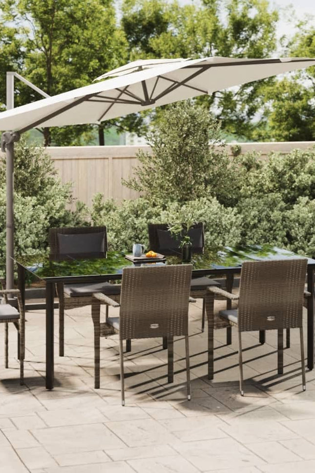 Vidaxl 7 Piece Patio Dining Set With Cushions Black Poly Rattan-Furniture > Outdoor Furniture > Outdoor Furniture Sets-vidaXL-Urbanheer