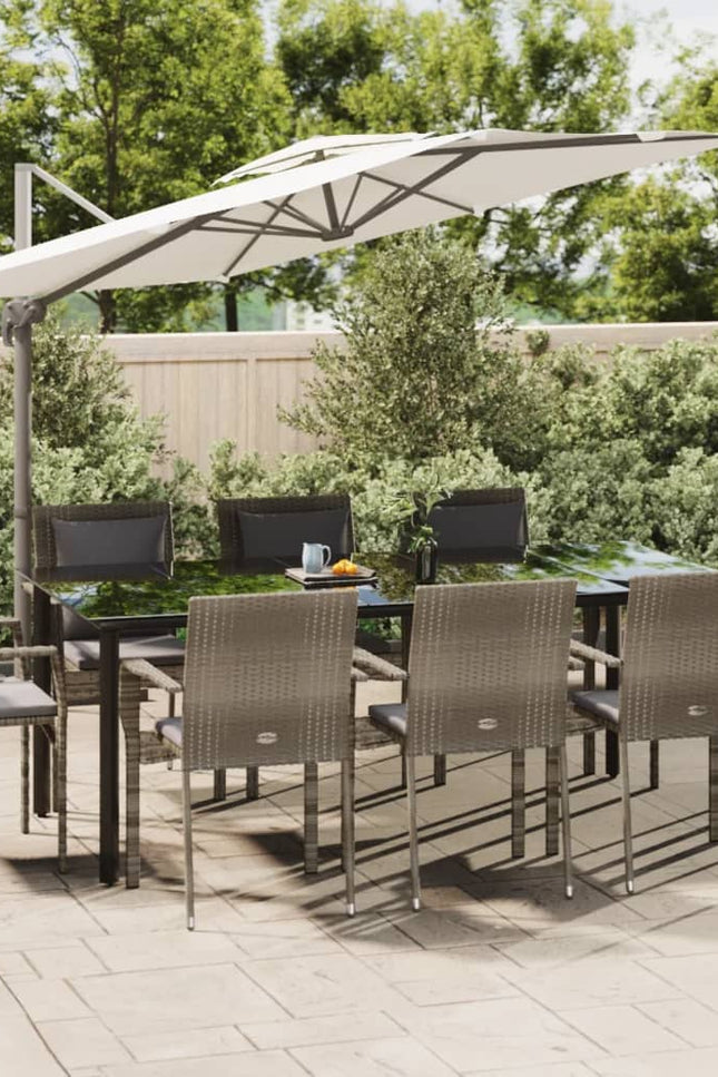 Vidaxl 7 Piece Patio Dining Set With Cushions Black Poly Rattan-Furniture > Outdoor Furniture > Outdoor Furniture Sets-vidaXL-Urbanheer