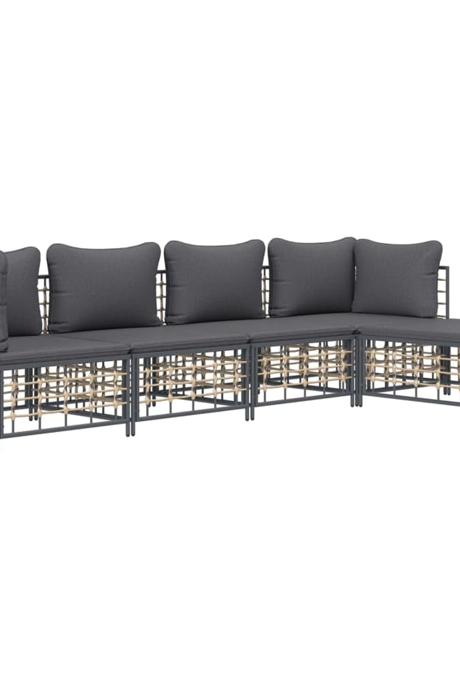 Vidaxl 5 Piece Patio Lounge Set With Cushions Anthracite Poly Rattan-Furniture > Outdoor Furniture > Outdoor Seating > Outdoor Sofas-vidaXL-Urbanheer