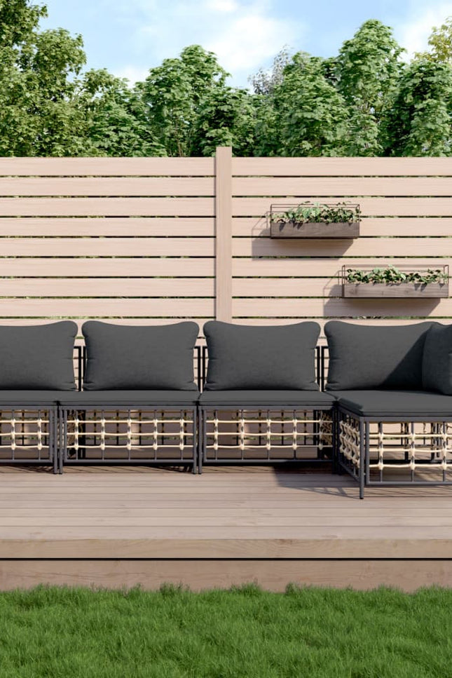 Vidaxl 5 Piece Patio Lounge Set With Cushions Anthracite Poly Rattan-Furniture > Outdoor Furniture > Outdoor Seating > Outdoor Sofas-vidaXL-Urbanheer