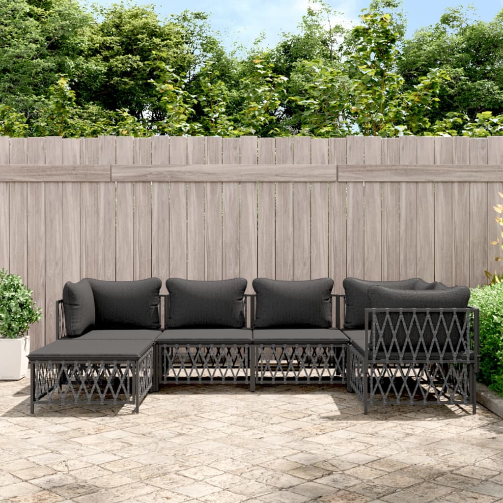 Vidaxl 6 Piece Patio Lounge Set With Cushions Anthracite Steel-Furniture > Outdoor Furniture > Outdoor Furniture Sets-vidaXL-Urbanheer