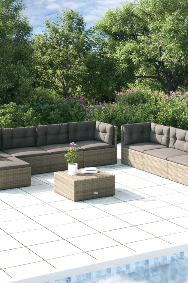 Vidaxl 8 Piece Patio Lounge Set With Cushions Gray Poly Rattan-Furniture > Outdoor Furniture > Outdoor Furniture Sets-vidaXL-Urbanheer