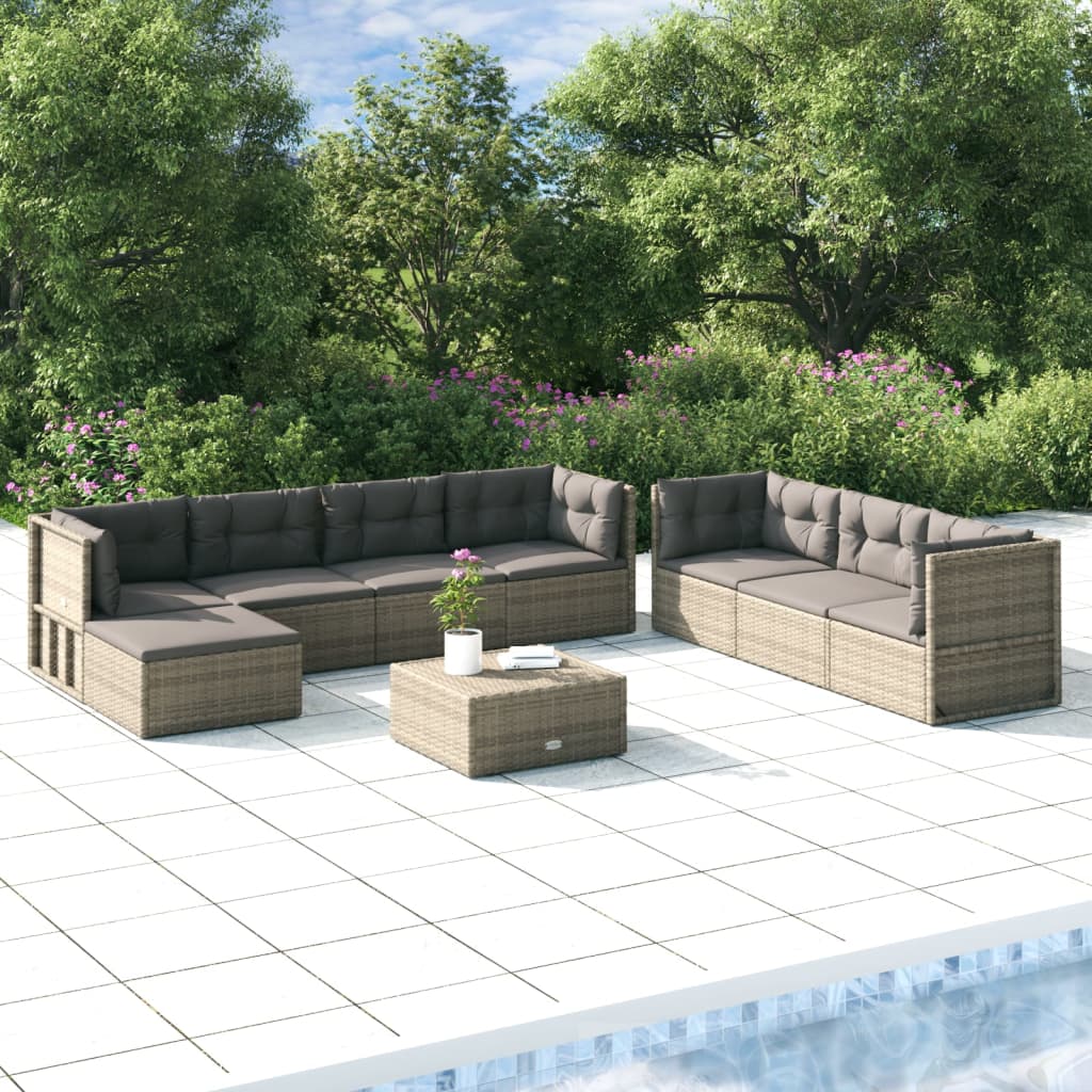 Vidaxl 8 Piece Patio Lounge Set With Cushions Gray Poly Rattan-Furniture > Outdoor Furniture > Outdoor Furniture Sets-vidaXL-Urbanheer