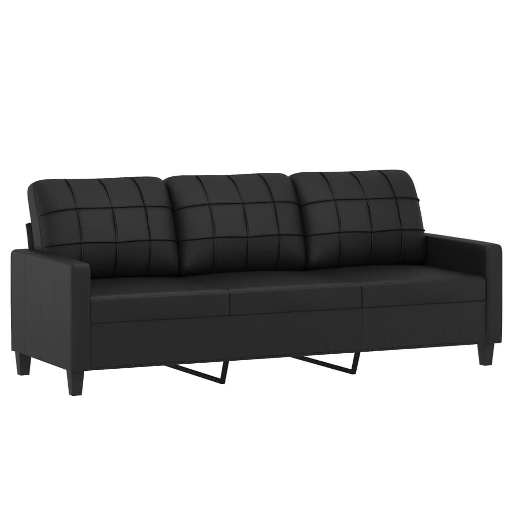 Vidaxl 2 Piece Sofa Set With Cushions Black Faux Leather-Furniture > Sofas-vidaXL-Urbanheer