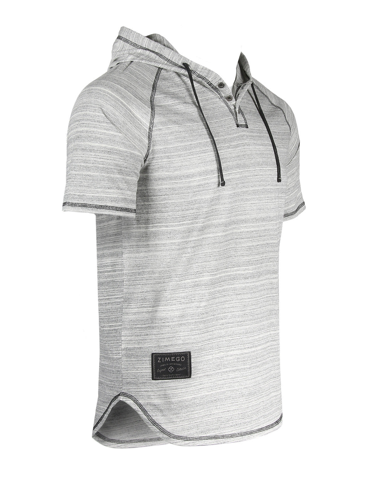 Zimego Short Sleeve Raglan Henley Hoodie Round Bottom Semi Longline T-Shirt-Zimego-Small-Urbanheer