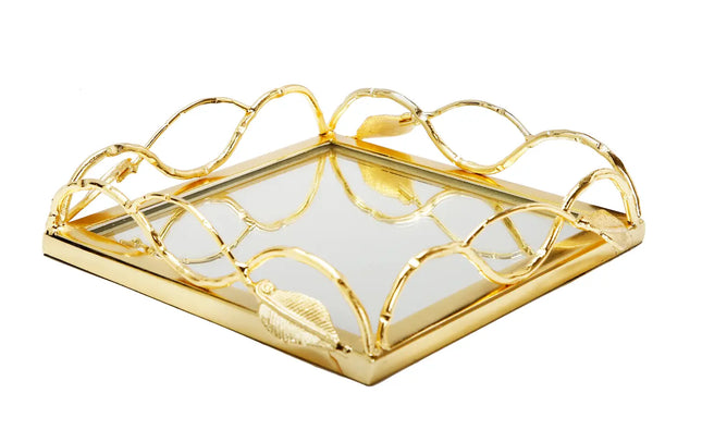 Mirror Napkin Holder With Gold Leaf Design-CLASSIC TOUCH DECOR INC.-Urbanheer