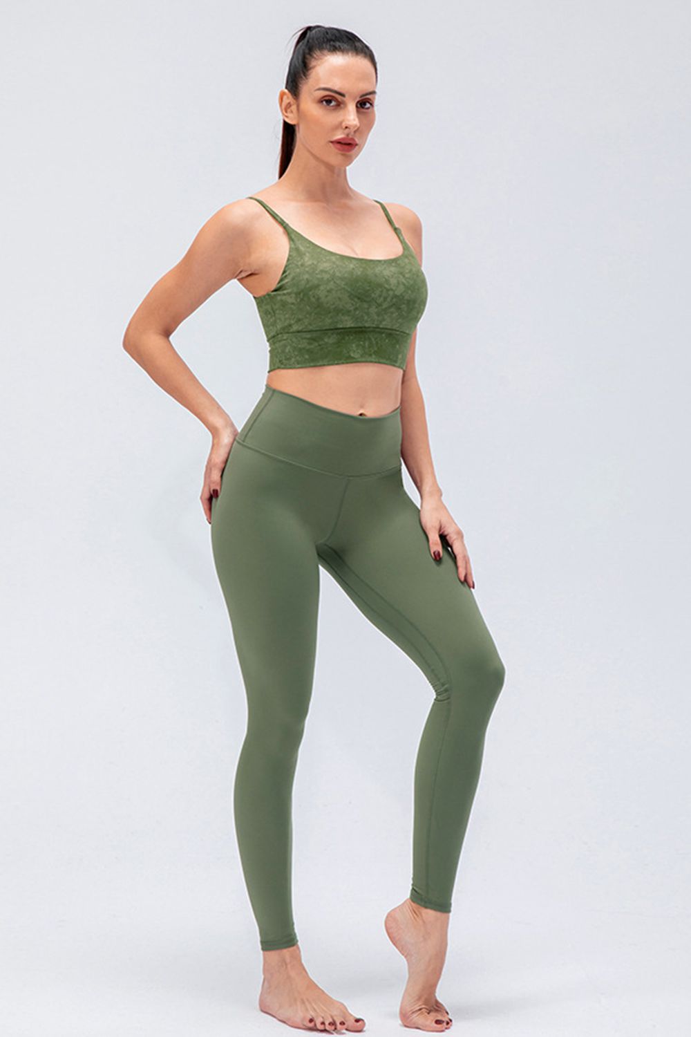Wide Waistband Slim Fit Active Leggings-Street 360-Moss-S-Urbanheer