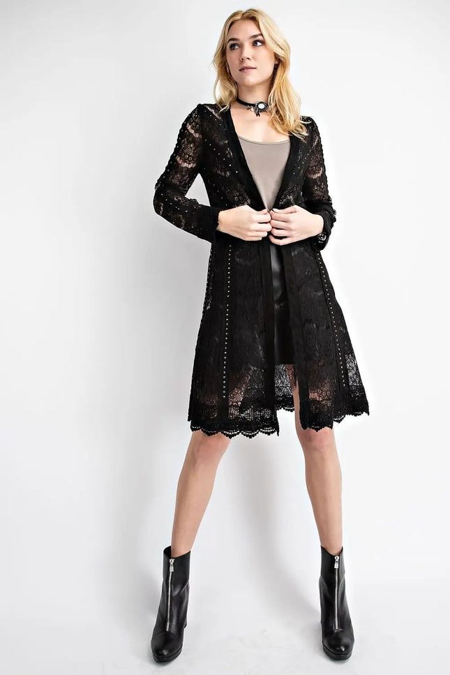 Lace Jacket With Studded Suede Details-Vocal-Urbanheer