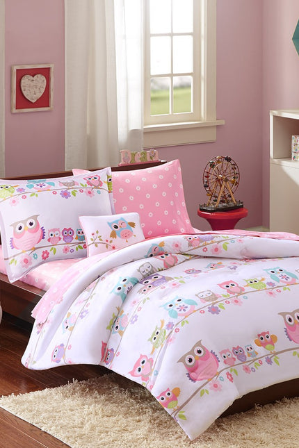 Little Owls 8-Piece Kids Complete Sheet And Comforter Set-Olliix-Twin-Urbanheer