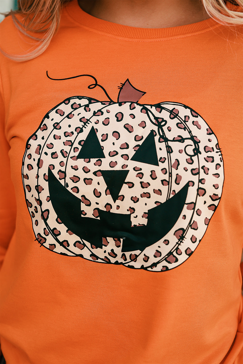 Orange Halloween Leopard Pumpkin Face Sweatshirt-UHXC-Orange-(US 4-6)S-Urbanheer