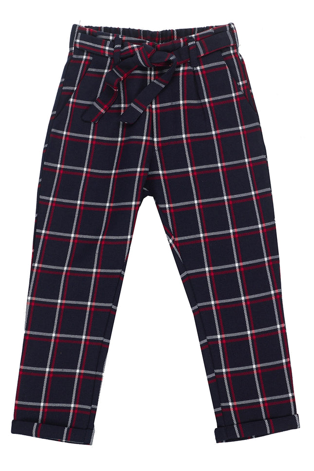 Girl'S Trousers With Pleats And Belt, In Checkered Fabric-UBS2-2-Urbanheer