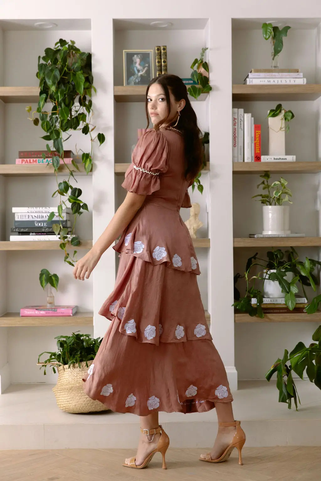 Words Bemberg Linen Embroidered Layered Dress Brown Women’S-Carolina Benoit-XS-Urbanheer