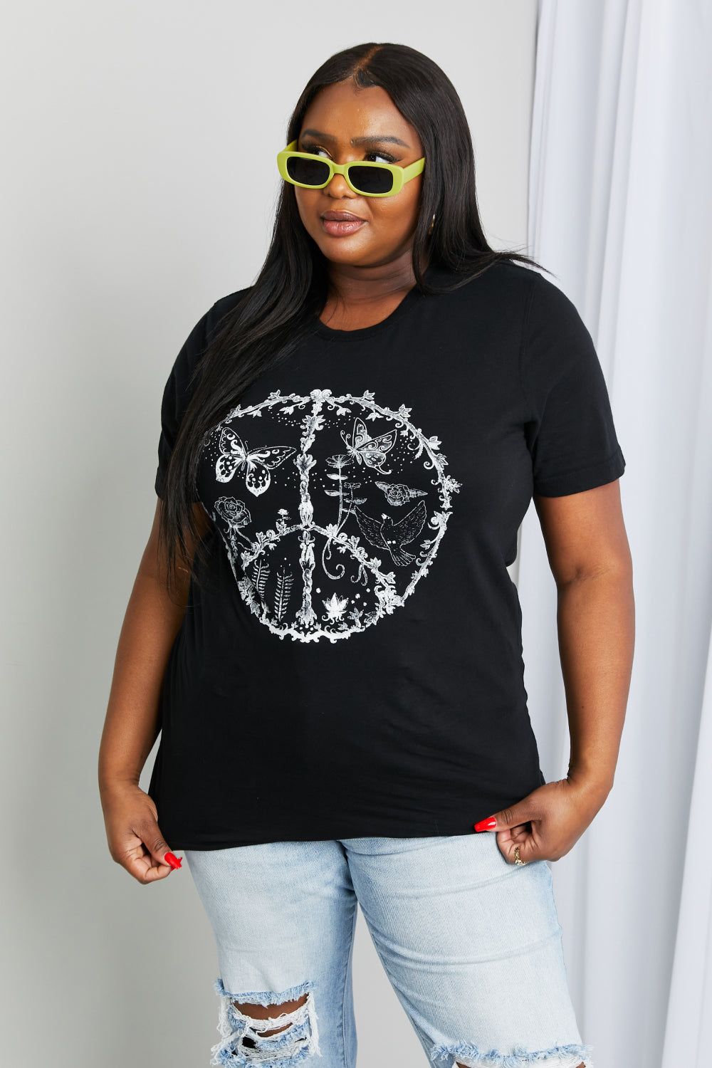 mineB Full Size Butterfly Graphic Tee Shirt-Street 360-Black-S-Urbanheer