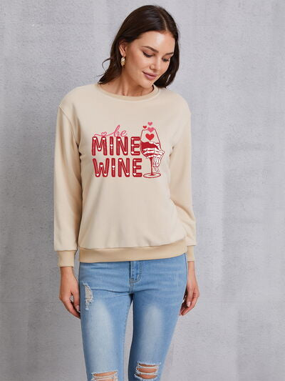 Be Mine Wine Round Neck Long Sleeve Sweatshirt-UHX-Sand-S-Urbanheer