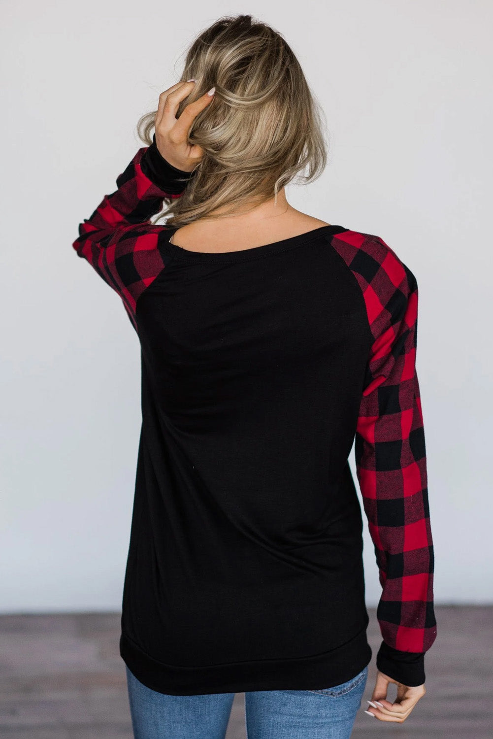 Halloween Letter Pumpkin Print Plaid Raglan Sleeve Top-UHXC-Black-(US 4-6)S-Urbanheer