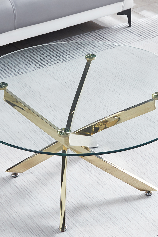 Modern Round Tempered Glass Coffee Table With Stainless Steel Legs-Coffee Tables-G-BlakHom-Urbanheer