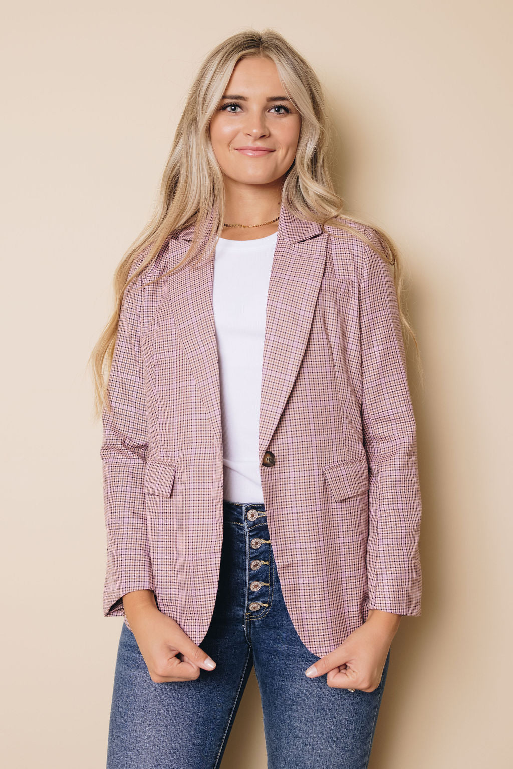 Shay Plaid Buttoned Blazer-UHXSW-RED-SMALL-Urbanheer