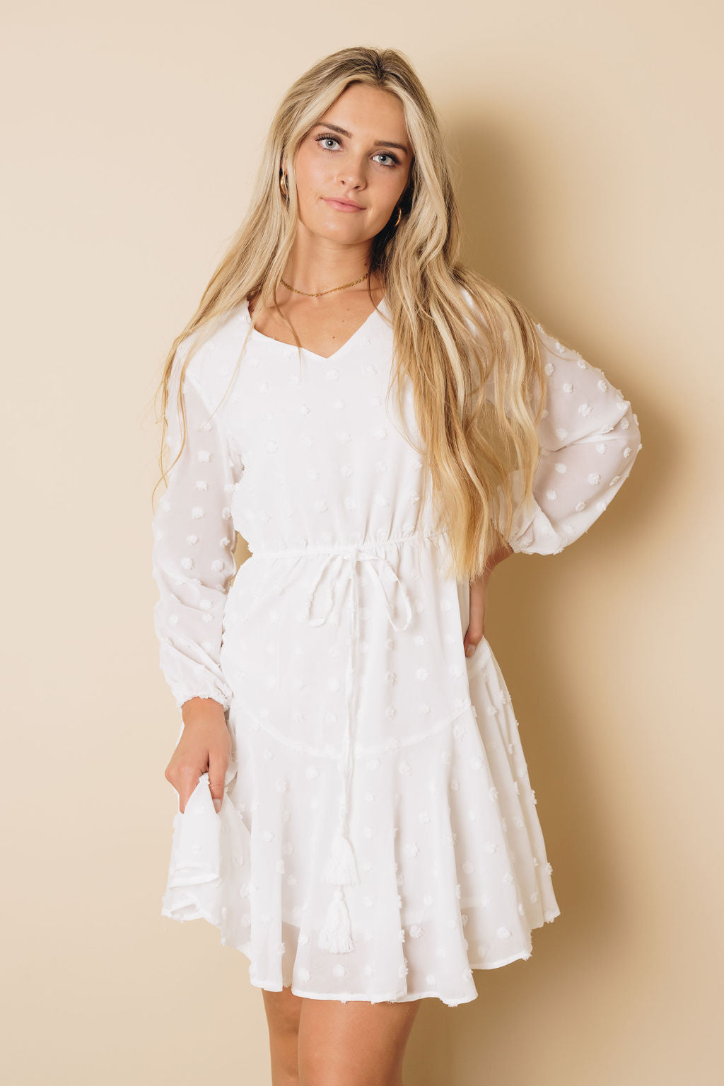 Monson Swiss Dot Mini Dress-UHXSW-WHITE-SMALL-Urbanheer