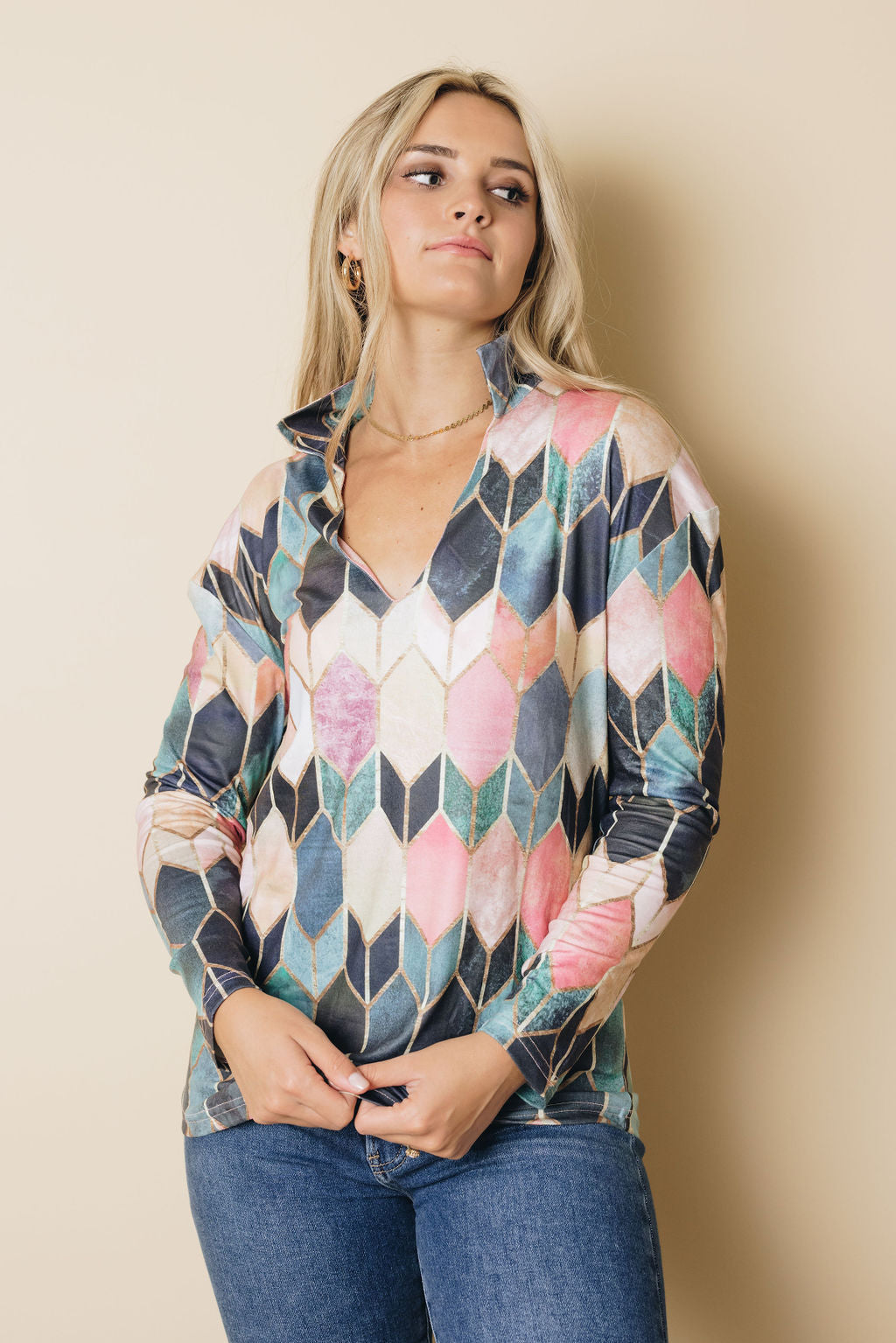 Marla Geometric Blouse-UHXSW-SKY BLUE-SMALL-Urbanheer