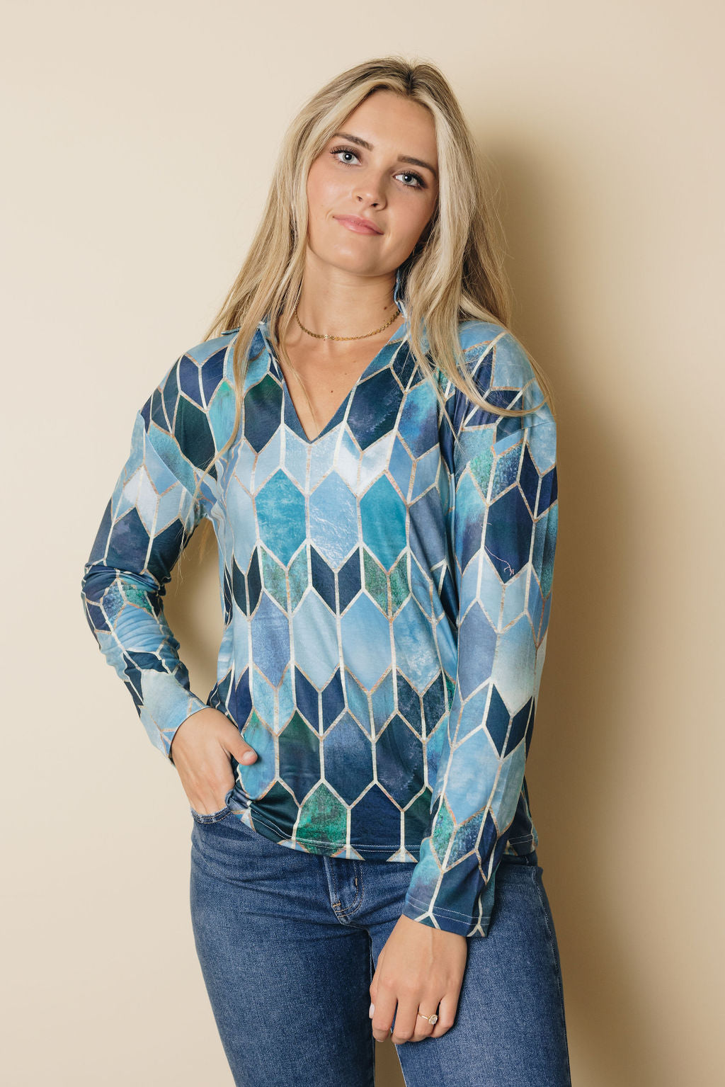 Marla Geometric Blouse-UHXSW-SKY BLUE-SMALL-Urbanheer