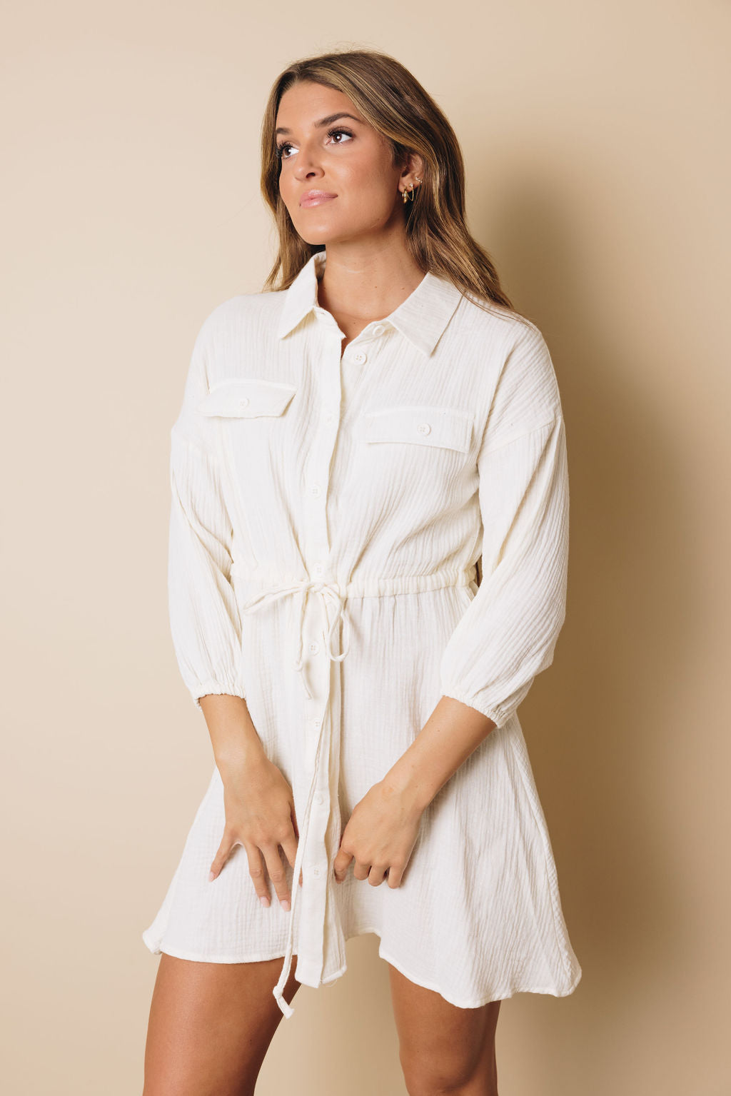 Jayma Button Up Tie Dress-UHXSW-BLUE-SMALL-Urbanheer