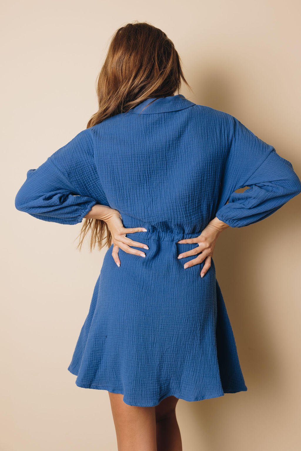 Jayma Button Up Tie Dress-UHXSW-BLUE-SMALL-Urbanheer