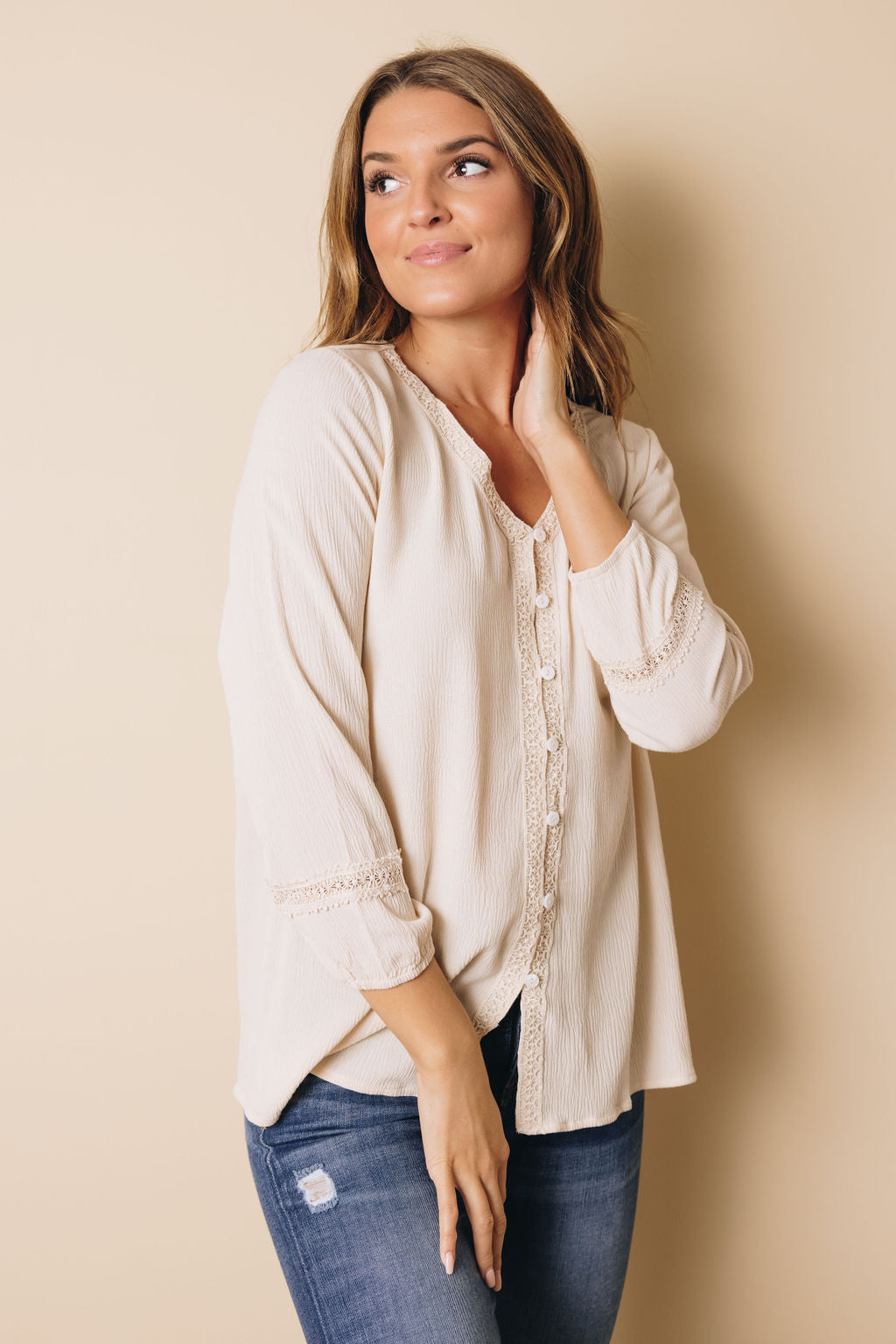 Ariana Button Up Lace Detail Top-UHXSW-APRICOT-SMALL-Urbanheer