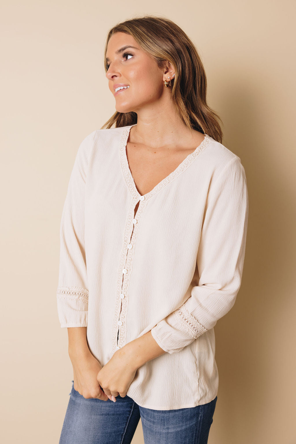 Ariana Button Up Lace Detail Top-UHXSW-APRICOT-SMALL-Urbanheer