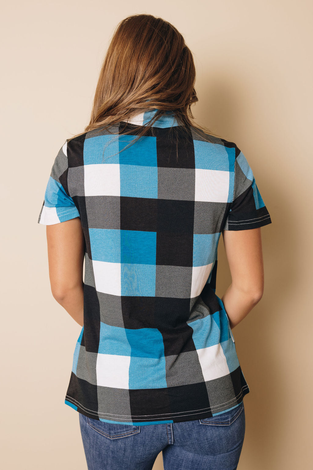 Randy Plaid Short Sleeve Top-UHXSW-BLUE-SMALL-Urbanheer