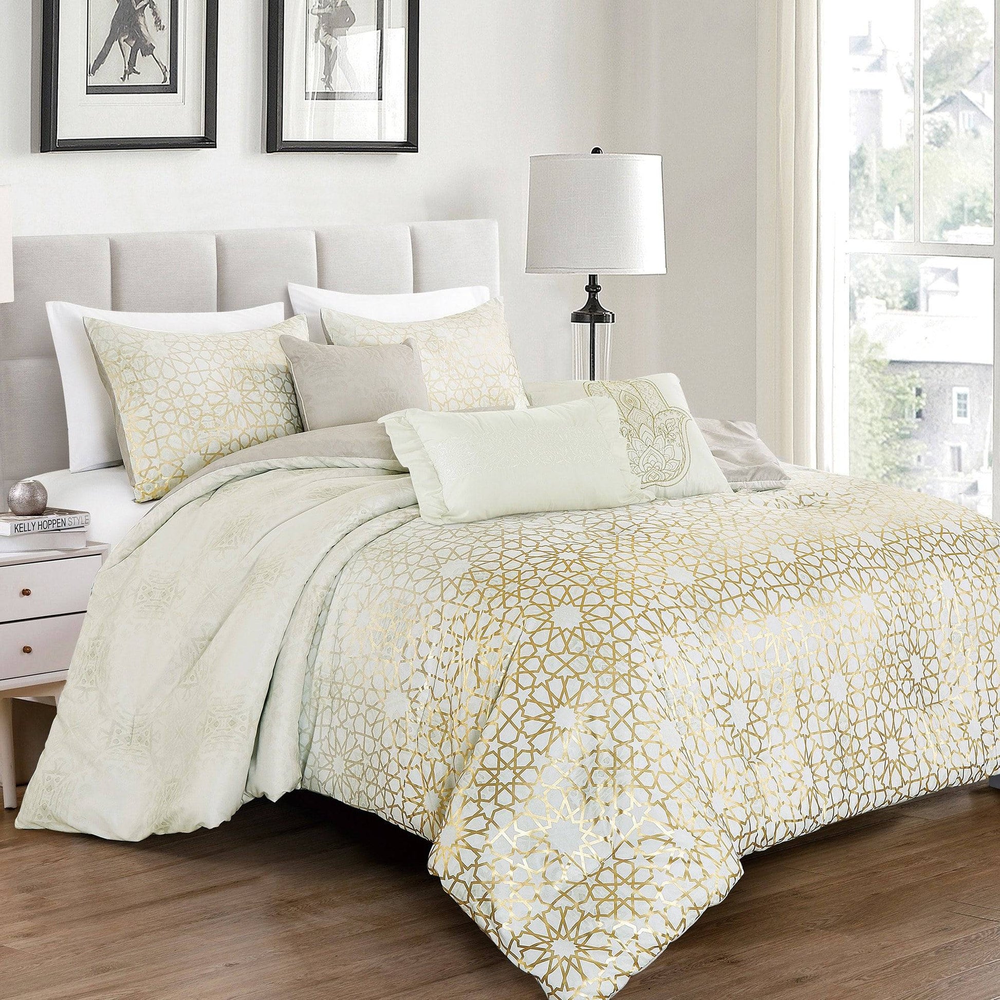 Royal Gold Jacquard Comforter - 6 Piece Set-Bedding-linen mart-King-Urbanheer