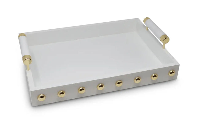 High Gloss Decorative Tray With Gold Ball Deign And Handle-CLASSIC TOUCH DECOR INC.-Urbanheer