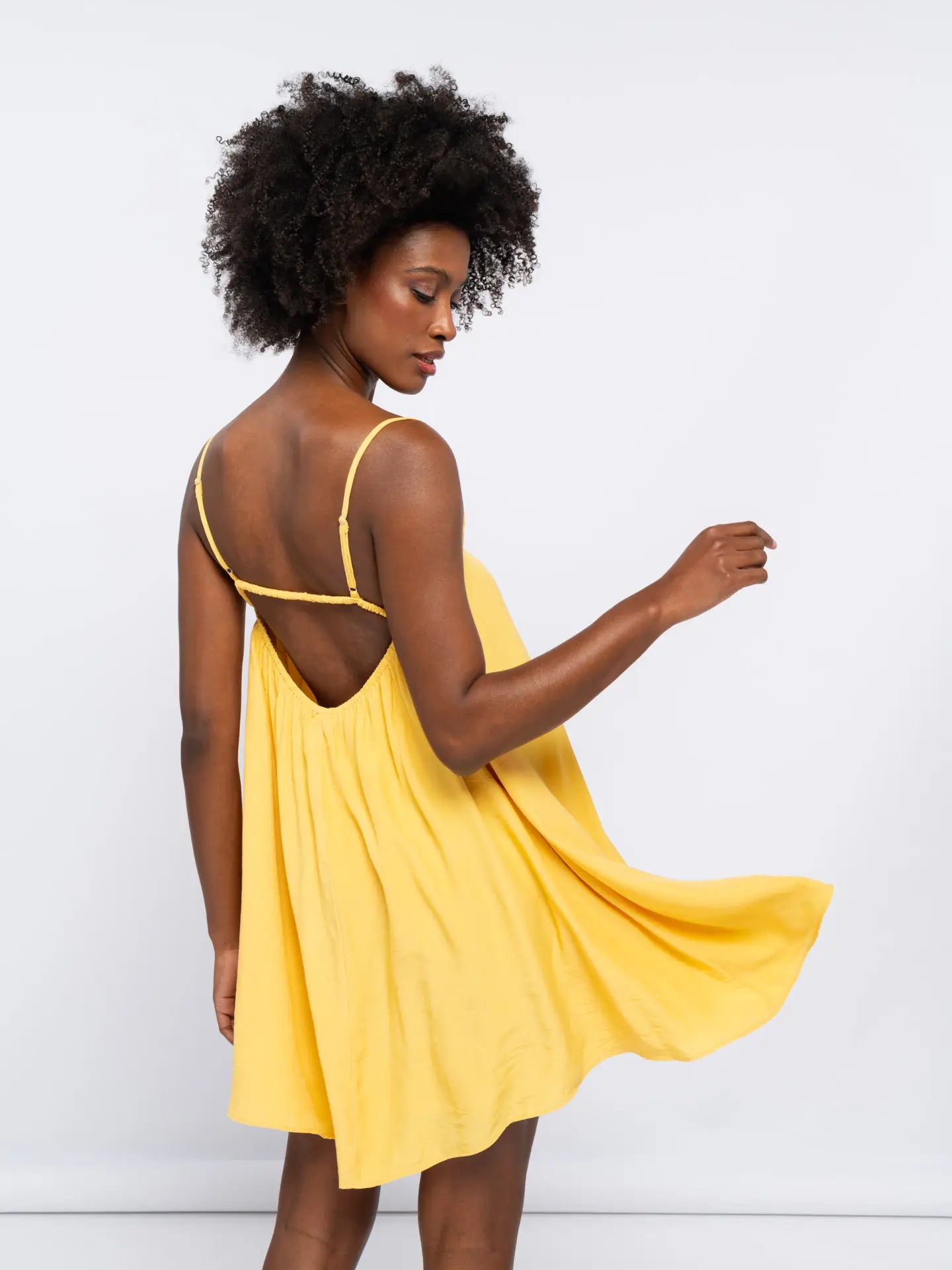 Yellow Dress With Square Neckline-Dresses-SMF-S-Urbanheer