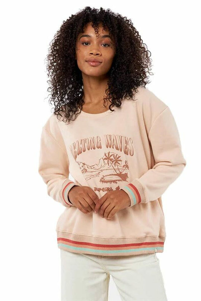 Women’S Sweatshirt Without Hood Rip Curl Crew Striped Light Brown-Fashion | Accessories > Clothes and Shoes > Hoodies-Rip Curl-Urbanheer