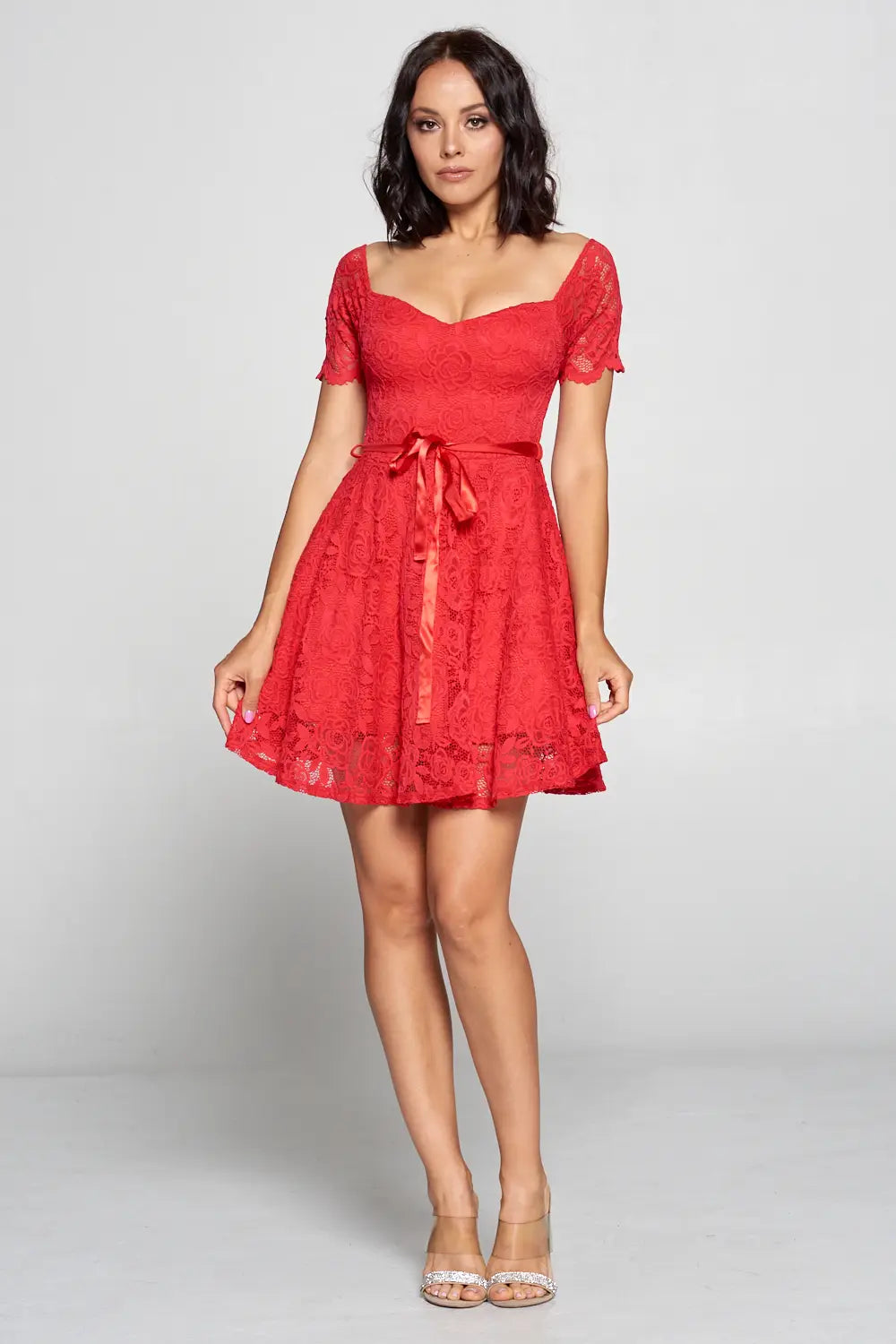 Ribbon Tie Lace Dress.-Chocolate.-S-Urbanheer