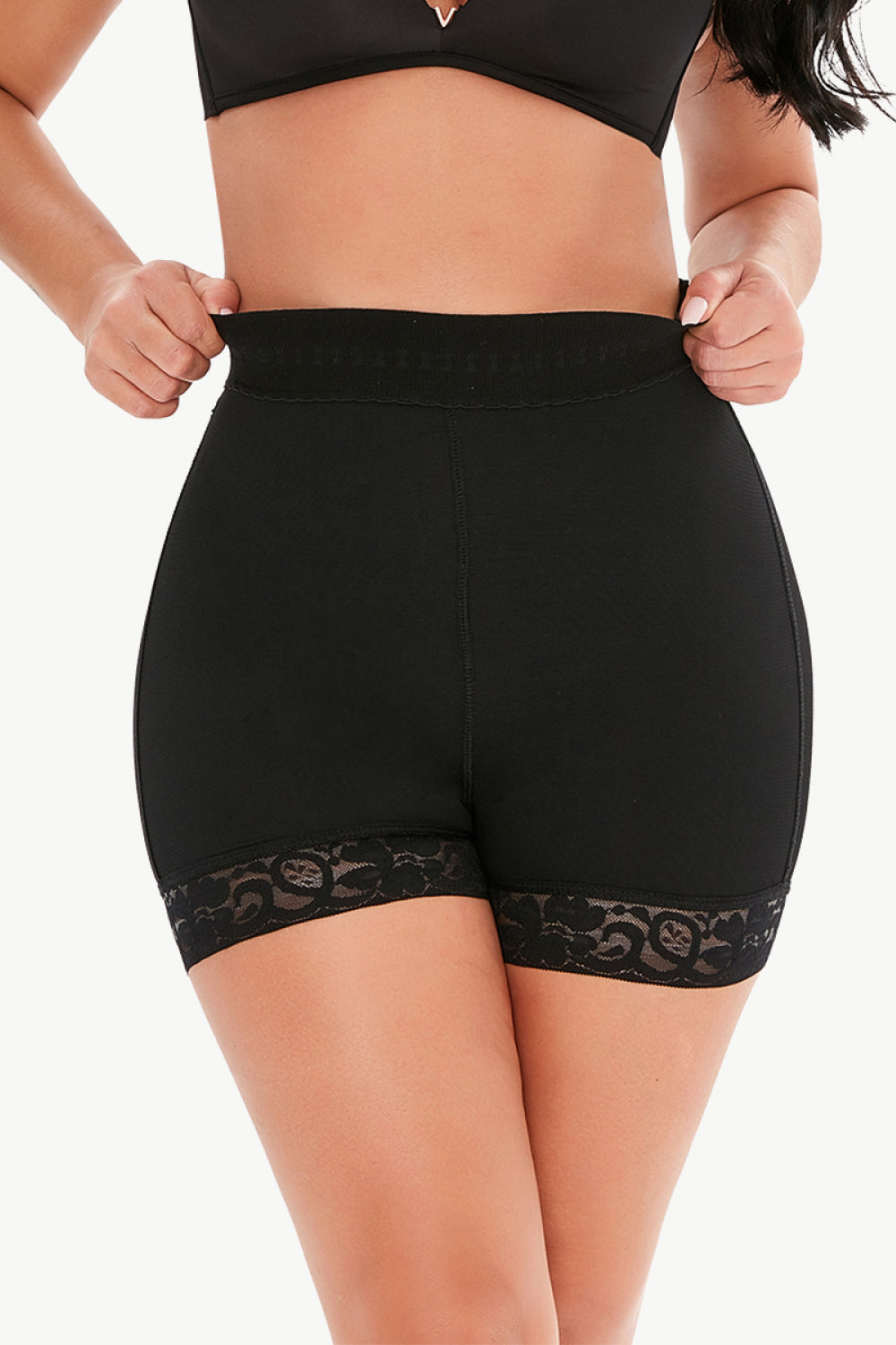Full Size Pull-On Lace Trim Shaping Shorts-Street 360-Black-S-Urbanheer