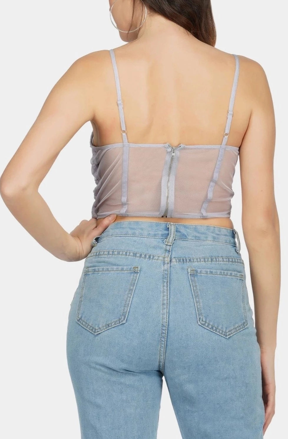 Olivia Bow Mesh Top In Lilac.-lace and beads-UK 8-Urbanheer