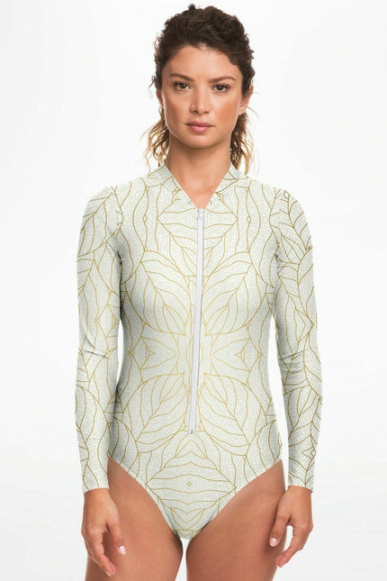 Abstract Gold Leaves Long Sleeve Bodysuit