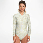 Abstract Gold Leaves Long Sleeve Bodysuit-Subliminator-XS-Urbanheer